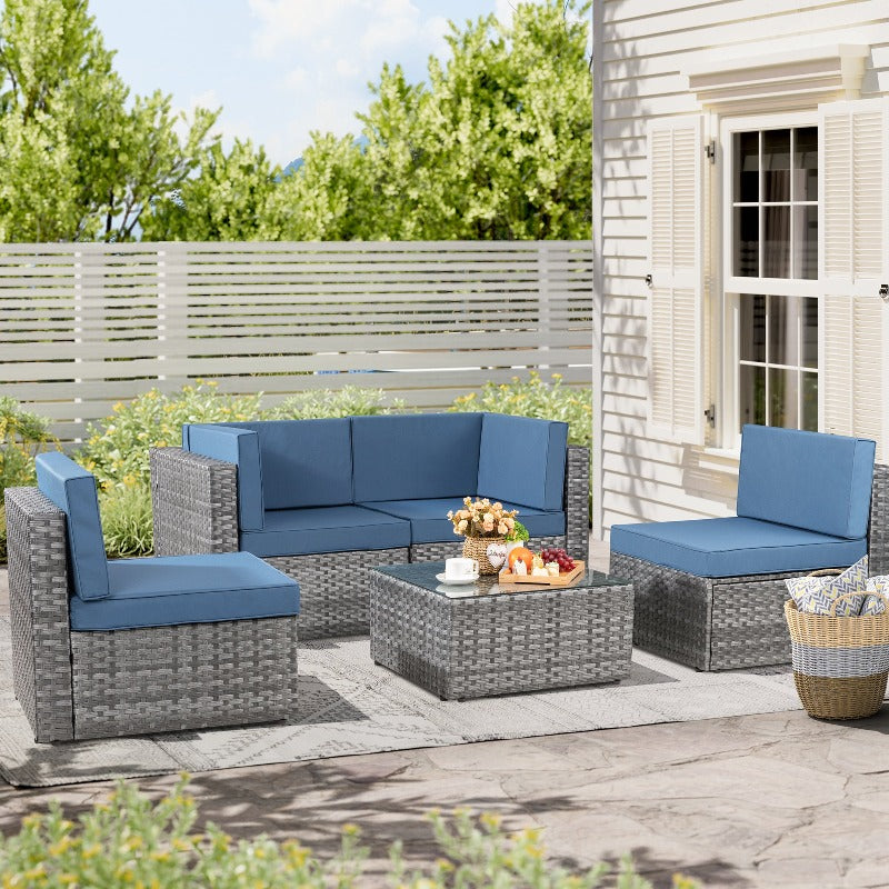 Walsunny Patio Furniture 5 Pieces Outdoor Sectional Sofas