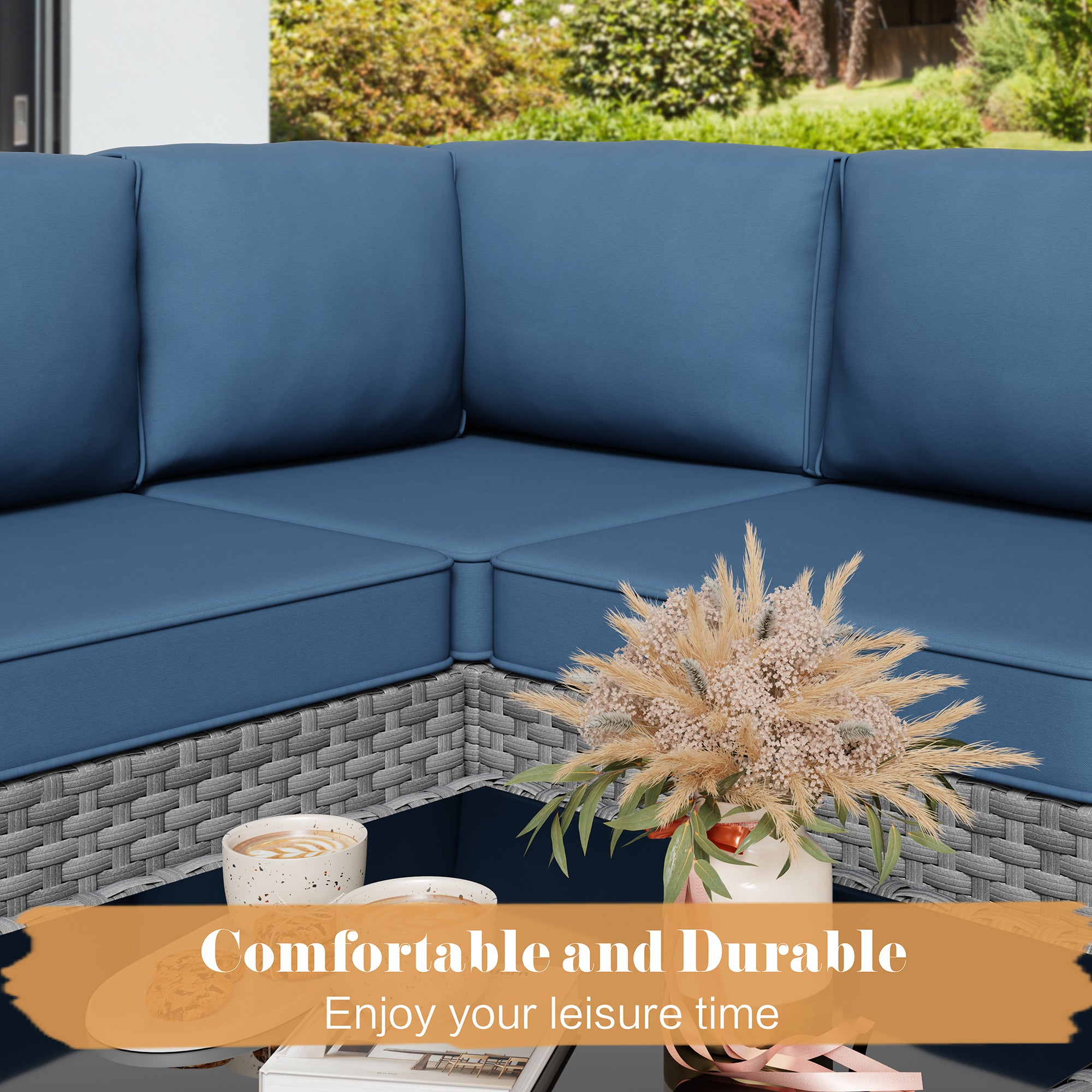 Walsunny Patio Furniture 5 Pieces Outdoor Sectional Sofas, Sliver Wick