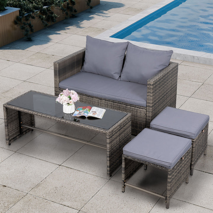 Walsunny 4 Piece Patio Furniture Set Outdoor Wicker Conversation Set Rattan Sectional Sofa with Cushions & Coffee Table