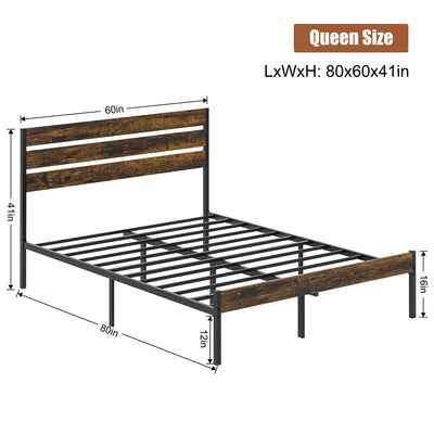 Walsunny Queen Size Heavy Duty Twin Size Bed Frame with Headboard and Footboard