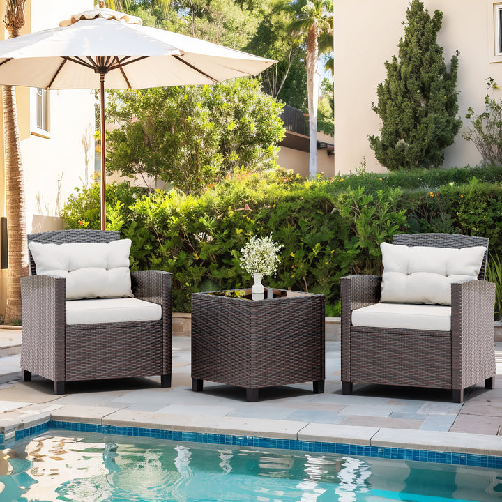 Walsunny Patio Furniture 3 Pieces/4 Pieces Outdoor Wicker Loveseat Set With Cushions