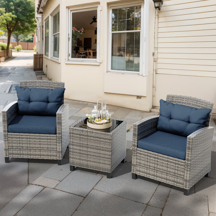 Walsunny Patio Furniture 3 Pieces/4 Pieces Outdoor Wicker Loveseat Set With Cushions