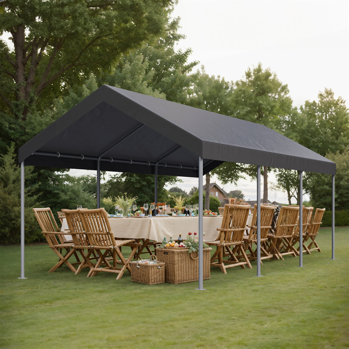 Walsunny Carport 10 x 20 ft Heavy Duty Carport Car Canopy with Powder-Coated Steel Frame,  Shelter Party Tent with 180g PE Tarp for Wedding, Garden