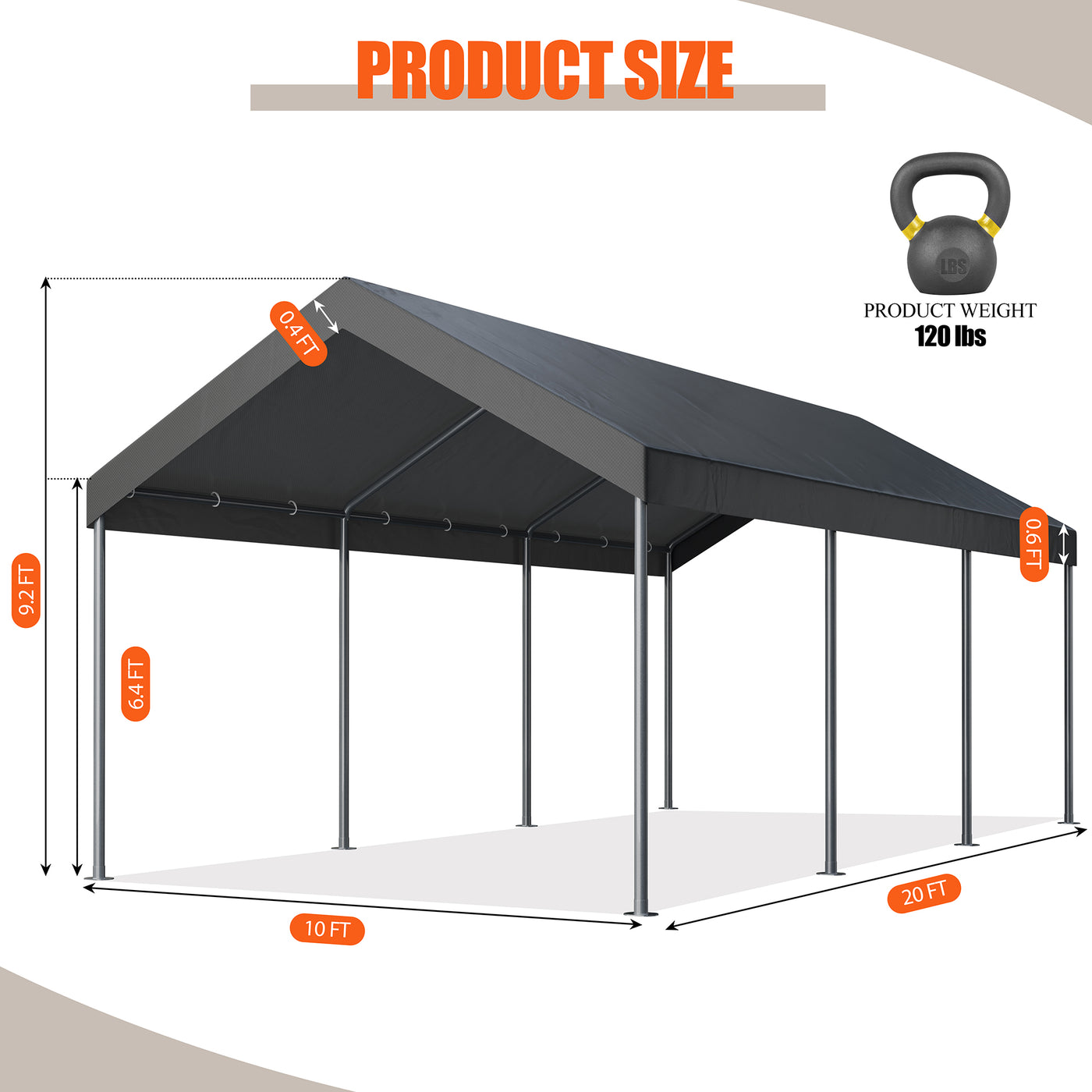 Walsunny Carport 10 x 20 ft Heavy Duty Carport Car Canopy with Powder-Coated Steel Frame,  Shelter Party Tent with 180g PE Tarp for Wedding, Garden