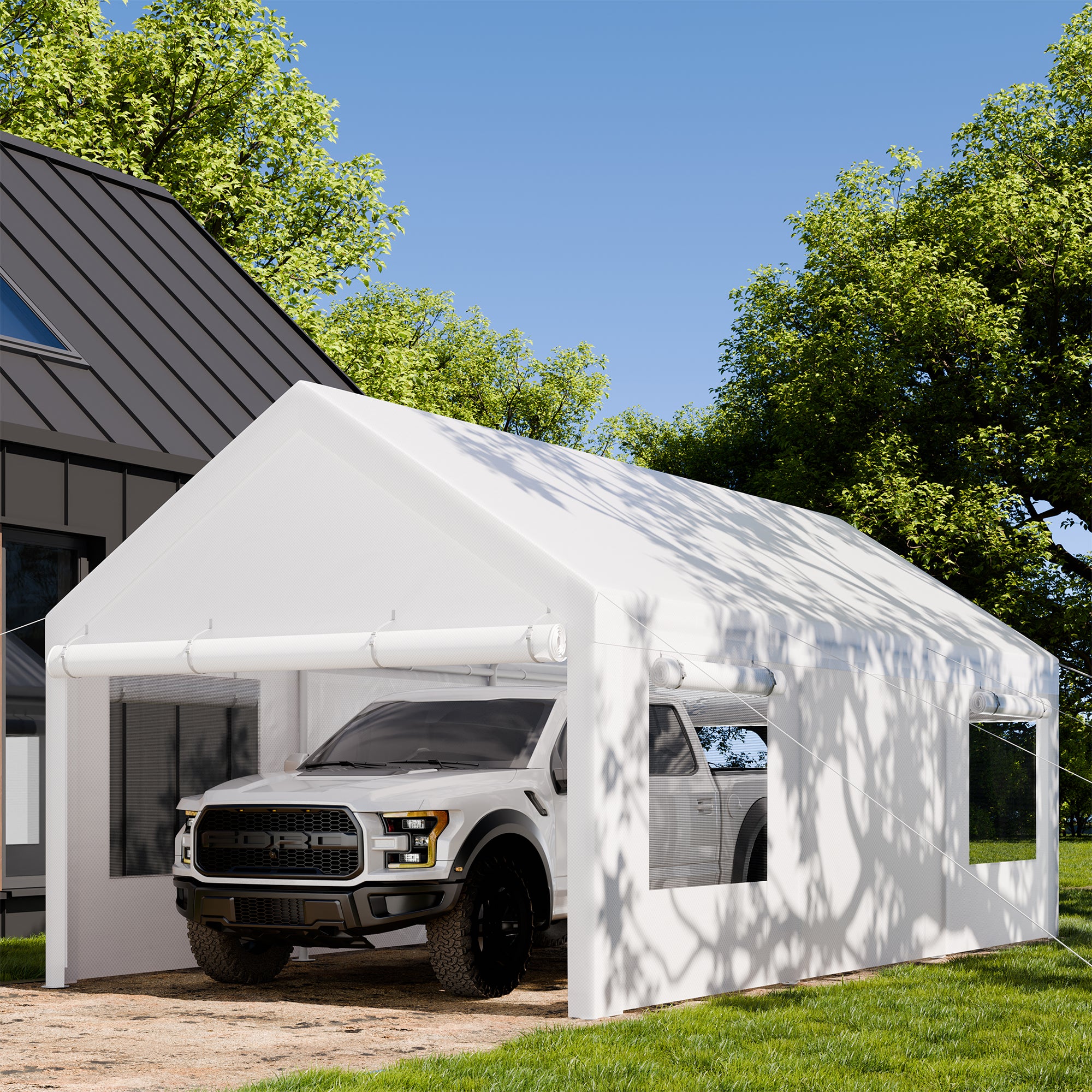 Walsunny Carport, 10x20 ft Heavy Duty Carport Canopy with Roll-up