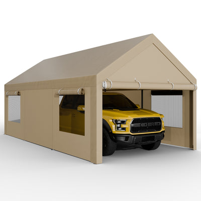 Walsunny Carport, 10x20 ft Heavy Duty Carport Canopy with Roll-up Windows, Portable Garage with Removable Sidewalls & Doors