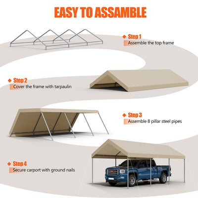 Walsunny Carport 10 x 20 ft Heavy Duty Carport Car Canopy with Powder-Coated Steel Frame,  Shelter Party Tent with 180g PE Tarp for Wedding, Garden