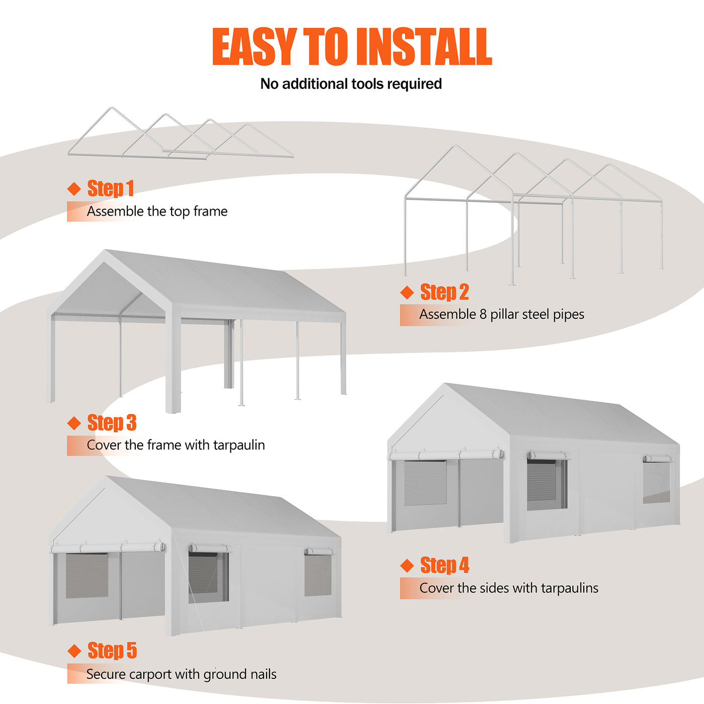 Walsunny Carport, 10x20 ft Heavy Duty Carport Canopy with Roll-up Windows, Portable Garage with Removable Sidewalls & Doors