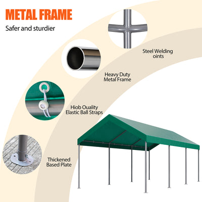 Walsunny Carport 10 x 20 ft Heavy Duty Carport Car Canopy with Powder-Coated Steel Frame,  Shelter Party Tent with 180g PE Tarp for Wedding, Garden