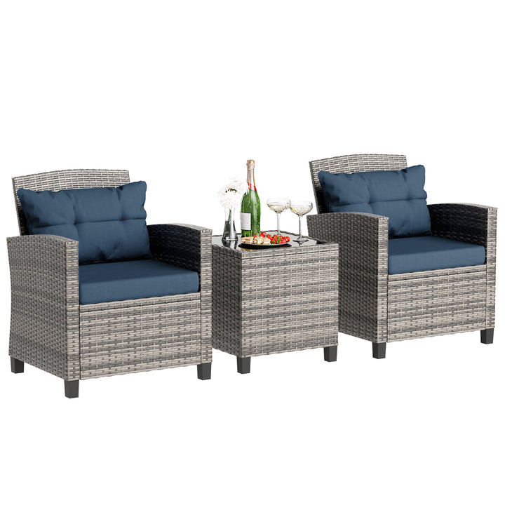 Walsunny Patio Furniture 3 Pieces/4 Pieces Outdoor Wicker Loveseat Set With Cushions