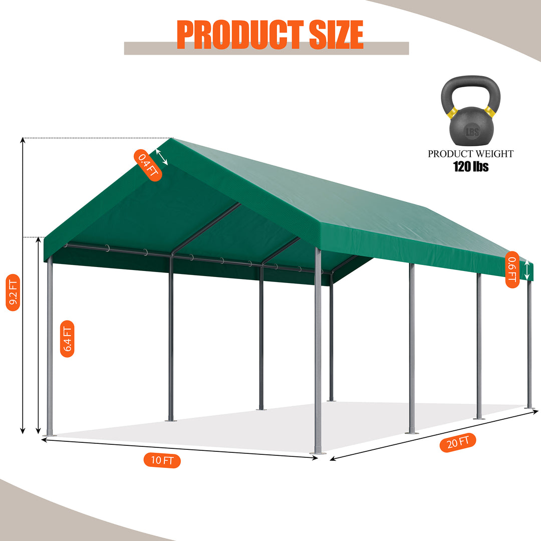 car canopy tent Walsunny Carport 10 x 20 ft Heavy Duty Carport Car Canopy with Powder-Coated Steel Frame, Shelter Party Tent with 180g PE Tarp for Wedding, Garden