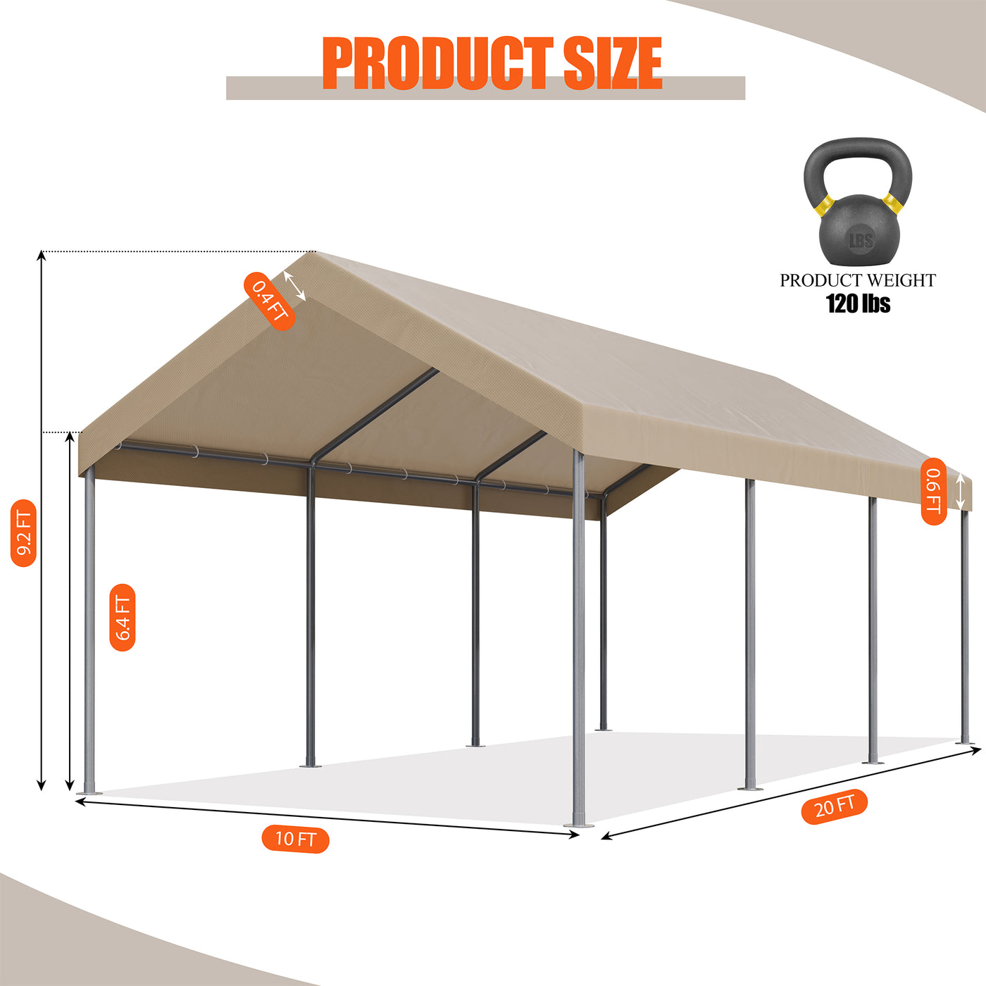 Walsunny Carport 10 x 20 ft Heavy Duty Carport Car Canopy with Powder-Coated Steel Frame,  Shelter Party Tent with 180g PE Tarp for Wedding, Garden