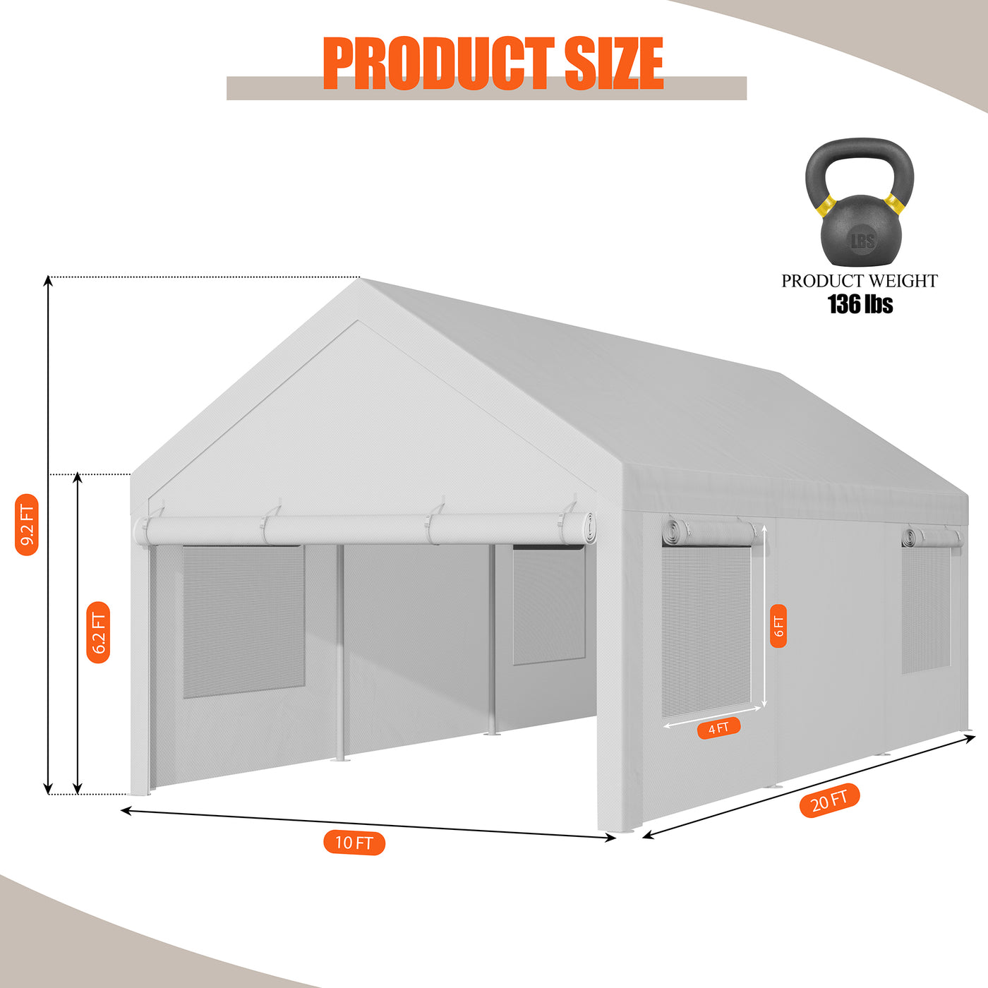 Walsunny Carport, 10x20 ft Heavy Duty Carport Canopy with Roll-up Windows, Portable Garage with Removable Sidewalls & Doors