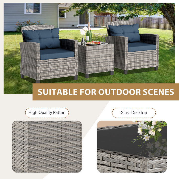 Walsunny Patio Furniture 3 Pieces/4 Pieces Outdoor Wicker Loveseat Set With Cushions