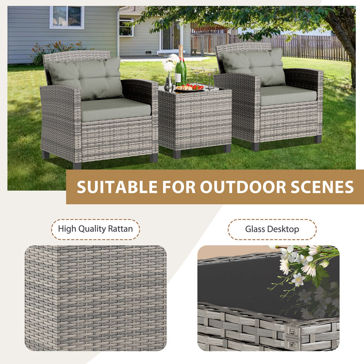 Walsunny Patio Furniture 3 Pieces/4 Pieces Outdoor Wicker Loveseat Set With Cushions