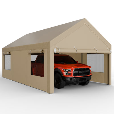 Walsunny Carport, 12x20 ft Heavy Duty Carport Canopy with Roll-up Windows, Portable Garage for Car, Truck, Boat