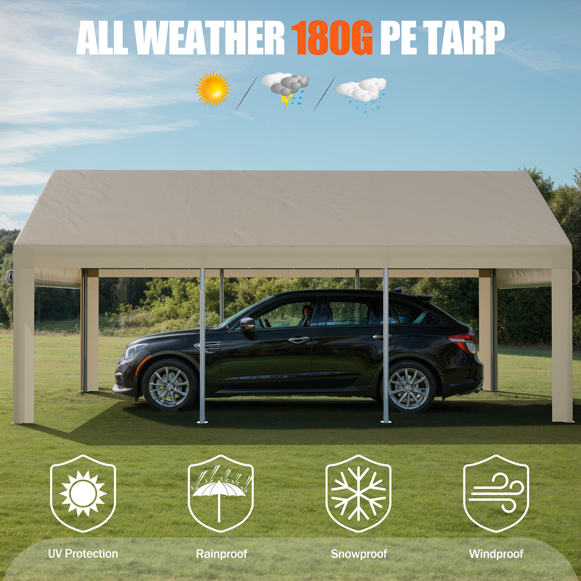 Walsunny Carport 10x20 ft Heavy Duty Carport Canopy with Roll up Wind