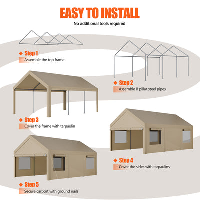 Walsunny Carport, 10x20 ft Heavy Duty Carport Canopy with Roll-up Windows, Portable Garage with Removable Sidewalls & Doors