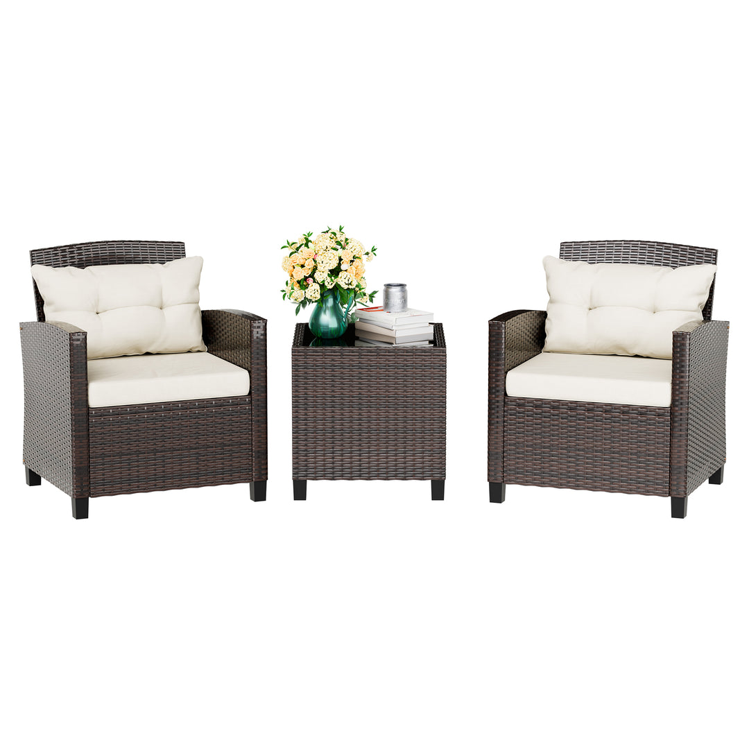 Walsunny Patio Furniture 3 Pieces/4 Pieces Outdoor Wicker Loveseat Set With Cushions