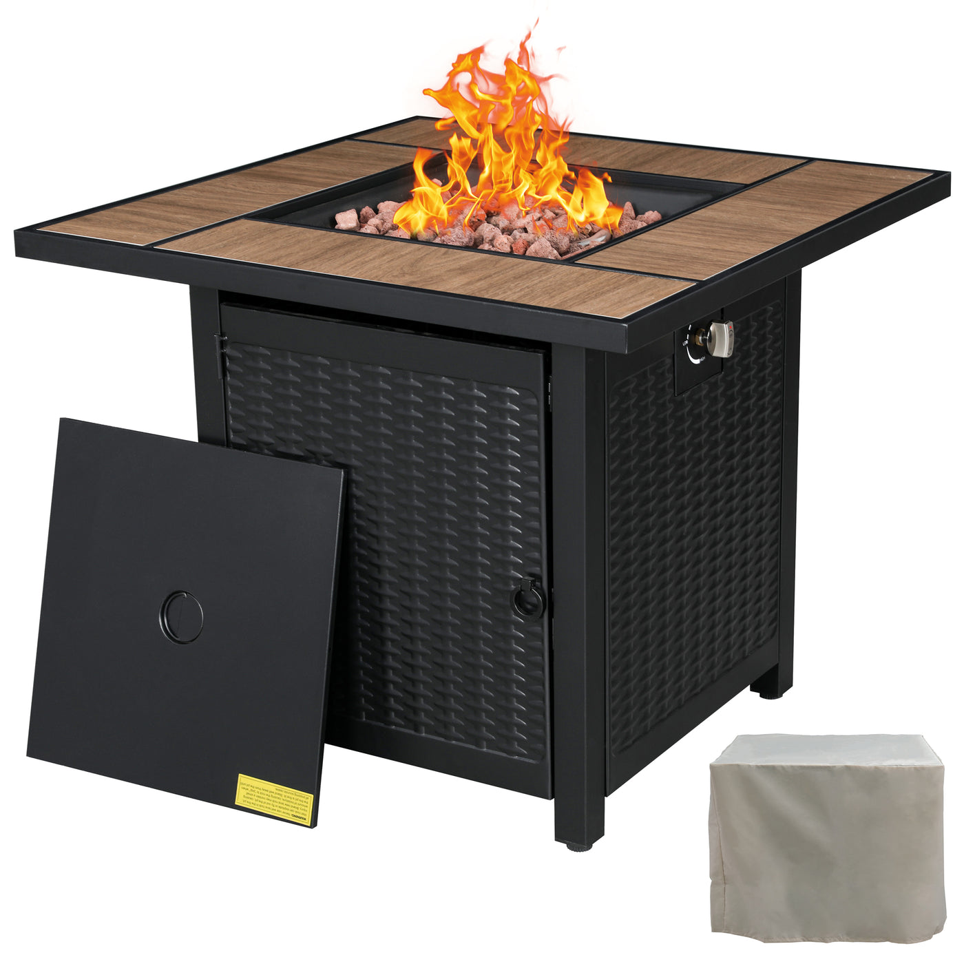 Walsunny 28" Propane Gas Fire Pit Table 50,000 BTU Square Outdoor Wicker