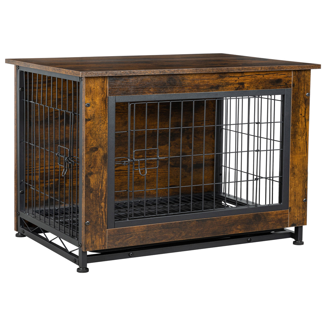 Walsunny Wooden Dog Crate Furniture,Double-Doors Kennel Indoor with Divider and Removable Tray,End Table Dog Crate for Decoration