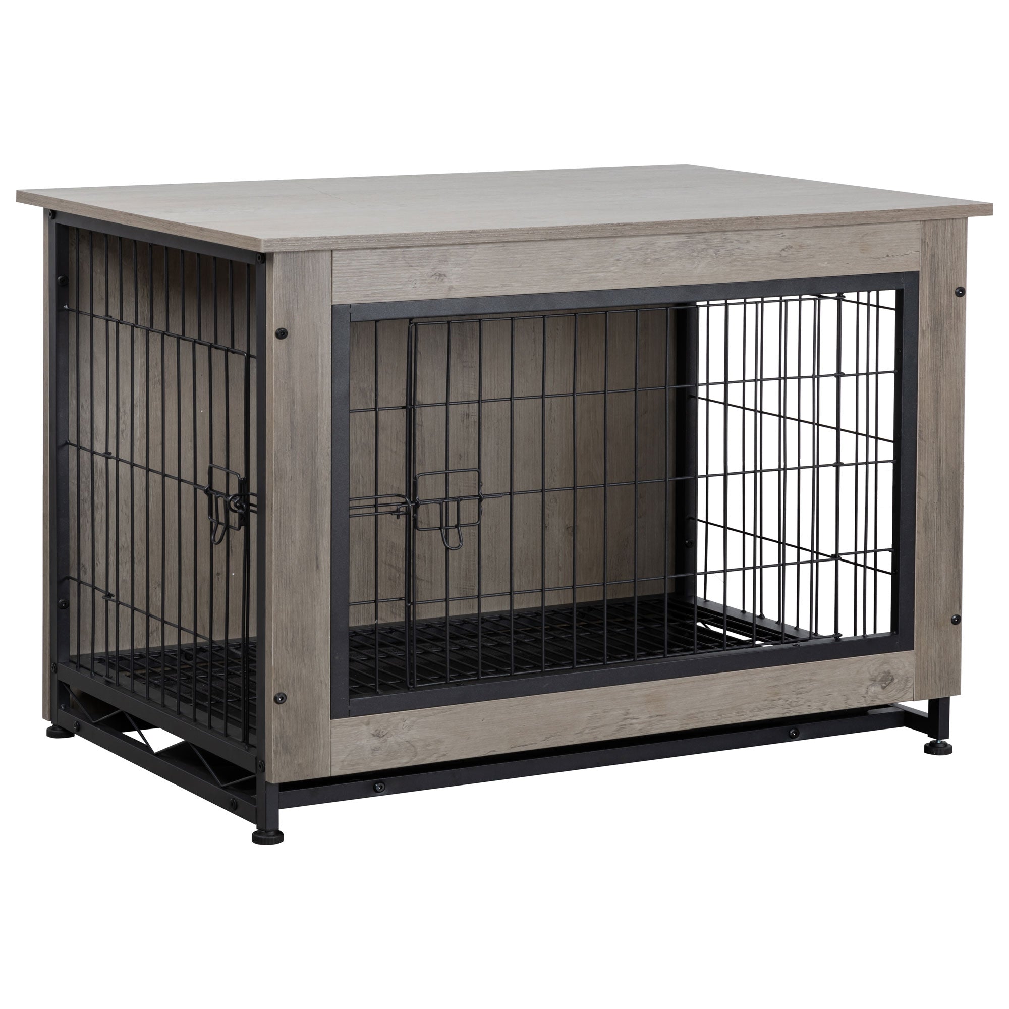 Walsunny Wooden Dog Crate Furniture,Double-Doors Kennel Indoor with Di