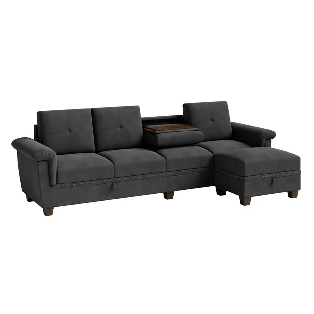 Walsunny 4-Seat Convertible Sectional Sofa L Shaped Couch with Storage Chaise