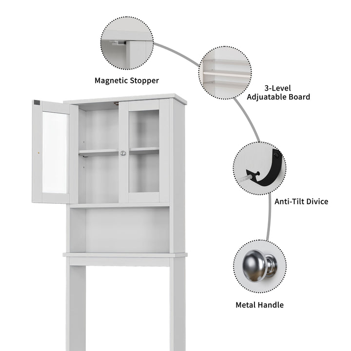 Walsunny Over The Toilet Storage Cabinet A, Bathroom Shelf Organizer with Anti-Tip Device Small Freestanding Space Saver with Adjustable Shelf #color_white