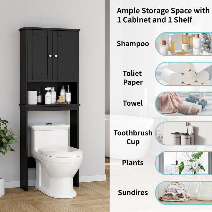 Walsunny Over The Toilet Storage Cabinet A, Bathroom Shelf Organizer with Anti-Tip Device Small Freestanding Space Saver with Adjustable Shelf #color_black