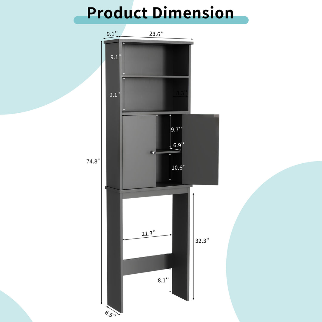 Walsunny Over The Toilet Storage Cabinet A, Bathroom Shelf Organizer with Anti-Tip Device Small Freestanding Space Saver with Adjustable Shelf #color_grey