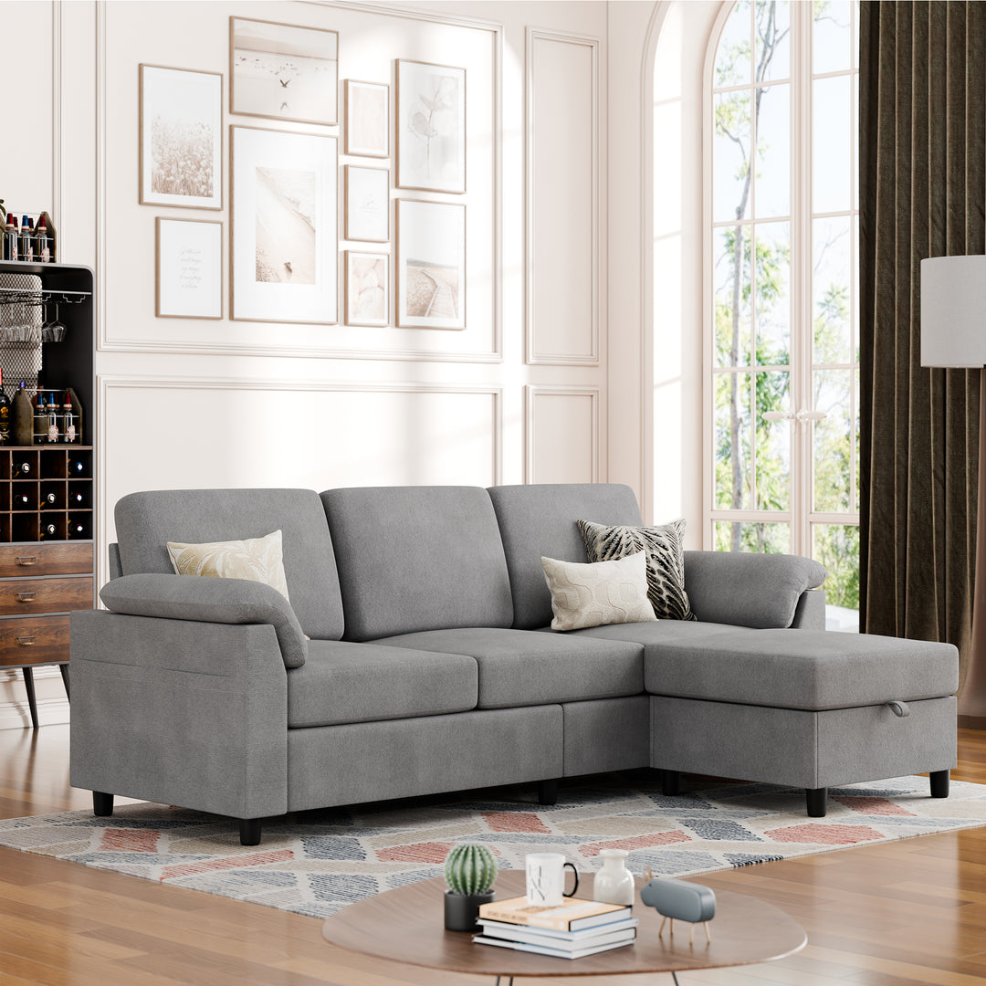 Walsunny 3 Seat L-Shaped Sectional Sofa With Movable Ottoman#color_light-grey