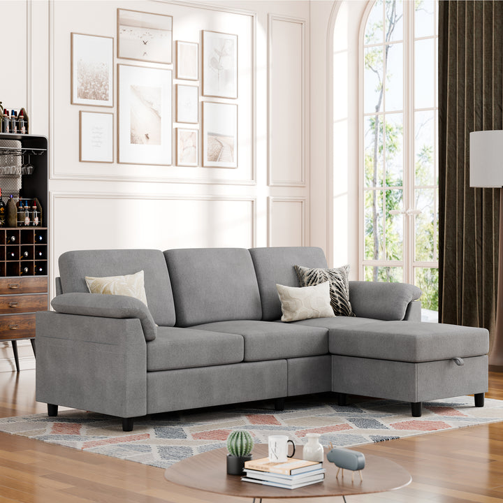 Walsunny 3 Seat L-Shaped Sectional Sofa With Movable Ottoman#color_light-grey