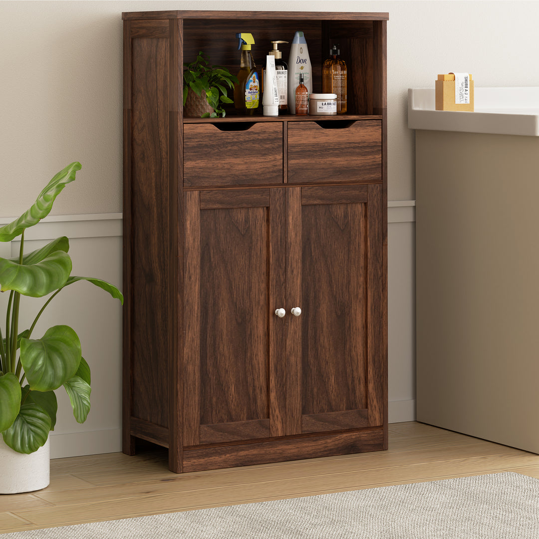 Walsunny Floor Storage Cabinet, Organizer with Doors and Drawers, Freestanding Side Cupboard Pantry