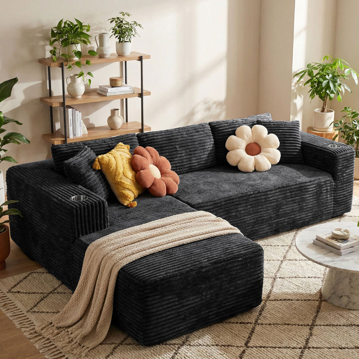 Walsunny  105" Modular Sectional Sofa, Boneless L Shaped Couch With Cup Holder