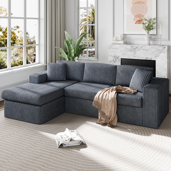 Walsunny  105" Modular Sectional Sofa, Boneless L Shaped Couch with Deep Seat, Cloud Foam Couch  Plush Cordurory Sofa