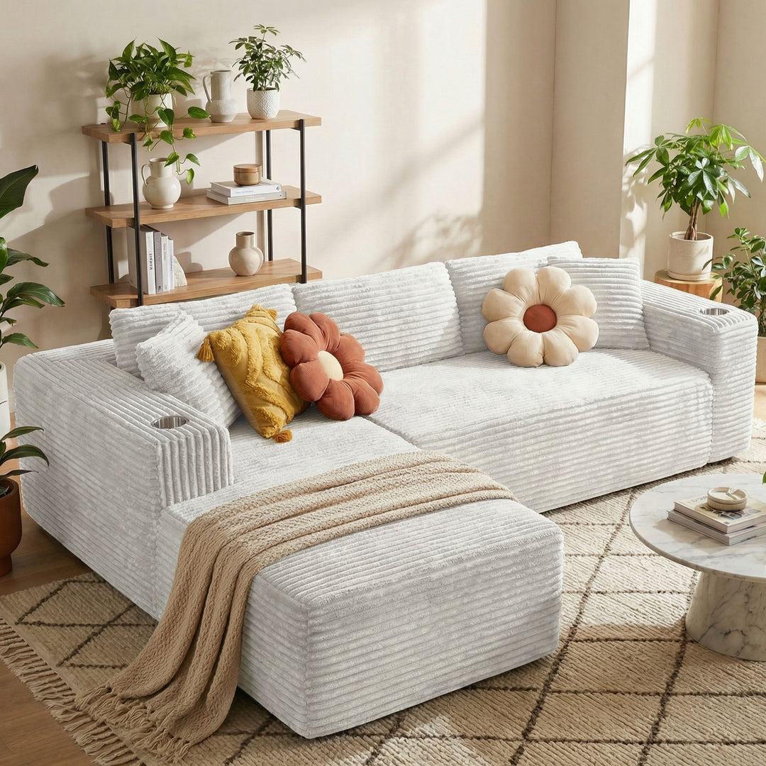 Walsunny  105" Modular Sectional Sofa, Boneless L Shaped Couch With Cup Holder