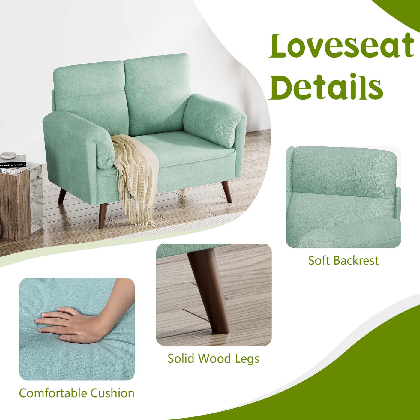 Walsunny 2-Seat Small Modern Love Seat Sofa