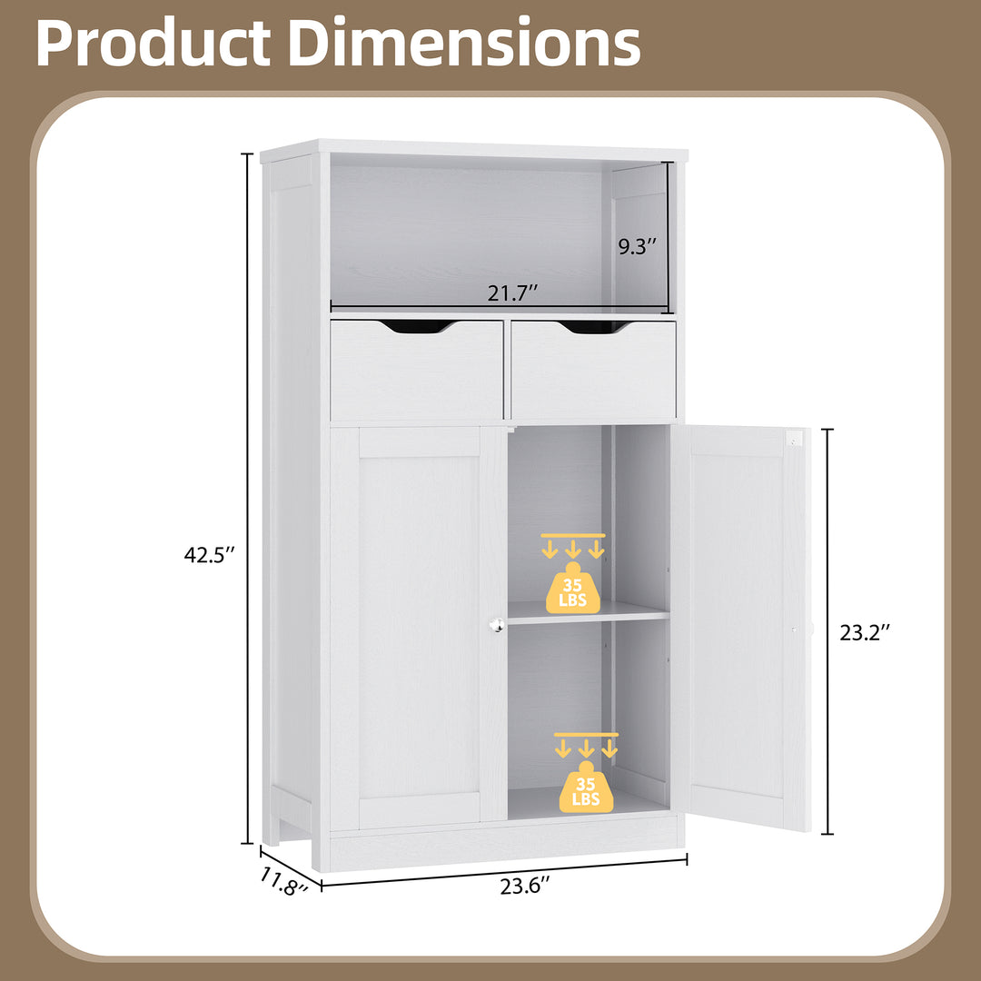 Walsunny Floor Storage Cabinet, Organizer with Doors and Drawers, Freestanding Side Cupboard Pantry