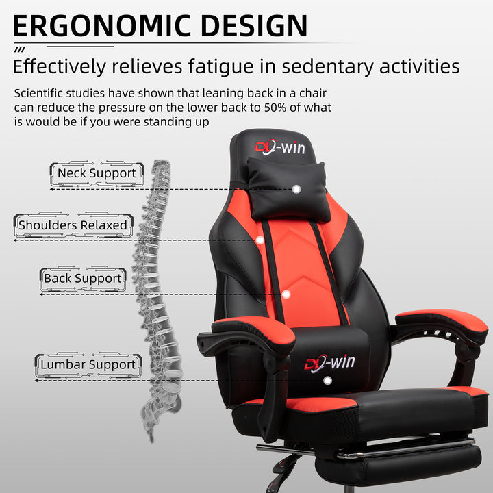 Walsunny Gaming Chairs with Footrest, Massage Leather Game Chair for Adults Big and Tall Gamer Chair with Headrest and Lumbar Support with Ergonomic PU Leather
