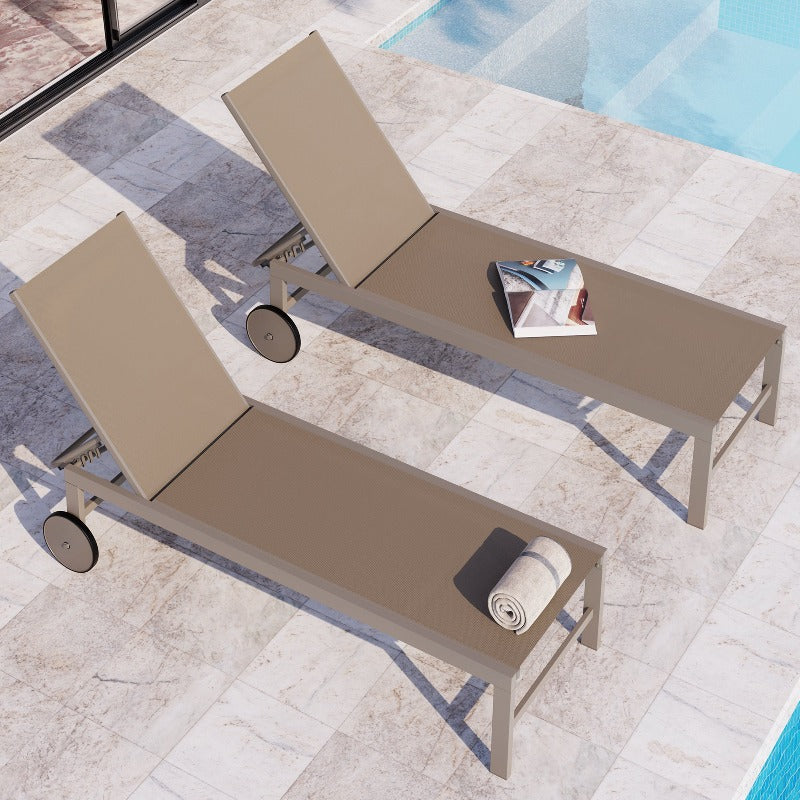 Walsunny Patio Furniture 2 Pieces Outdoor Lounge Chairs With Wheels#color_khaki