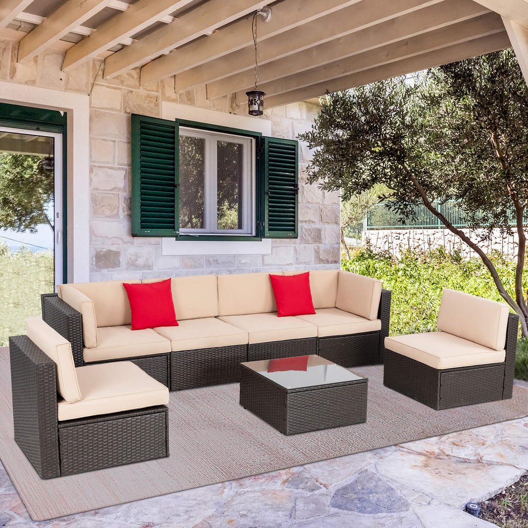 Walsunny Patio Furniture 7 Pieces PE Wicker Outdoor Sectional Sofa Set
