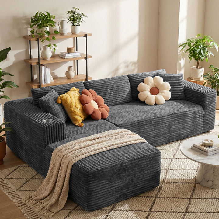 Walsunny  105" Modular Sectional Sofa, Boneless L Shaped Couch With Cup Holder