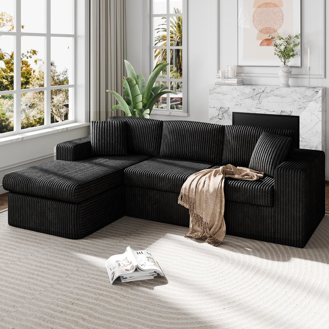 Walsunny  105" Modular Sectional Sofa, Boneless L Shaped Couch with Deep Seat, Cloud Foam Couch  Plush Cordurory Sofa