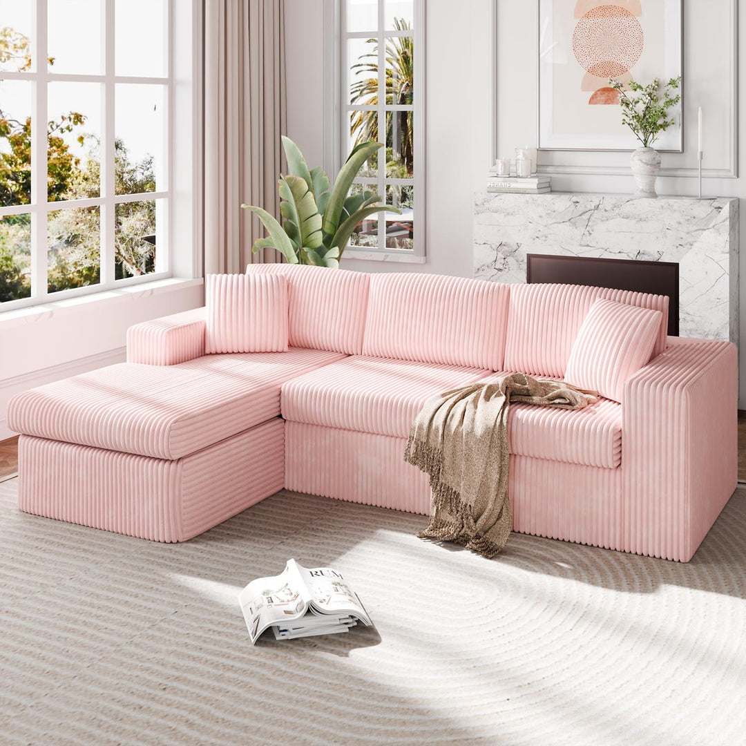 Walsunny  105" Modular Sectional Sofa, Boneless L Shaped Couch with Deep Seat, Cloud Foam Couch  Plush Cordurory Sofa