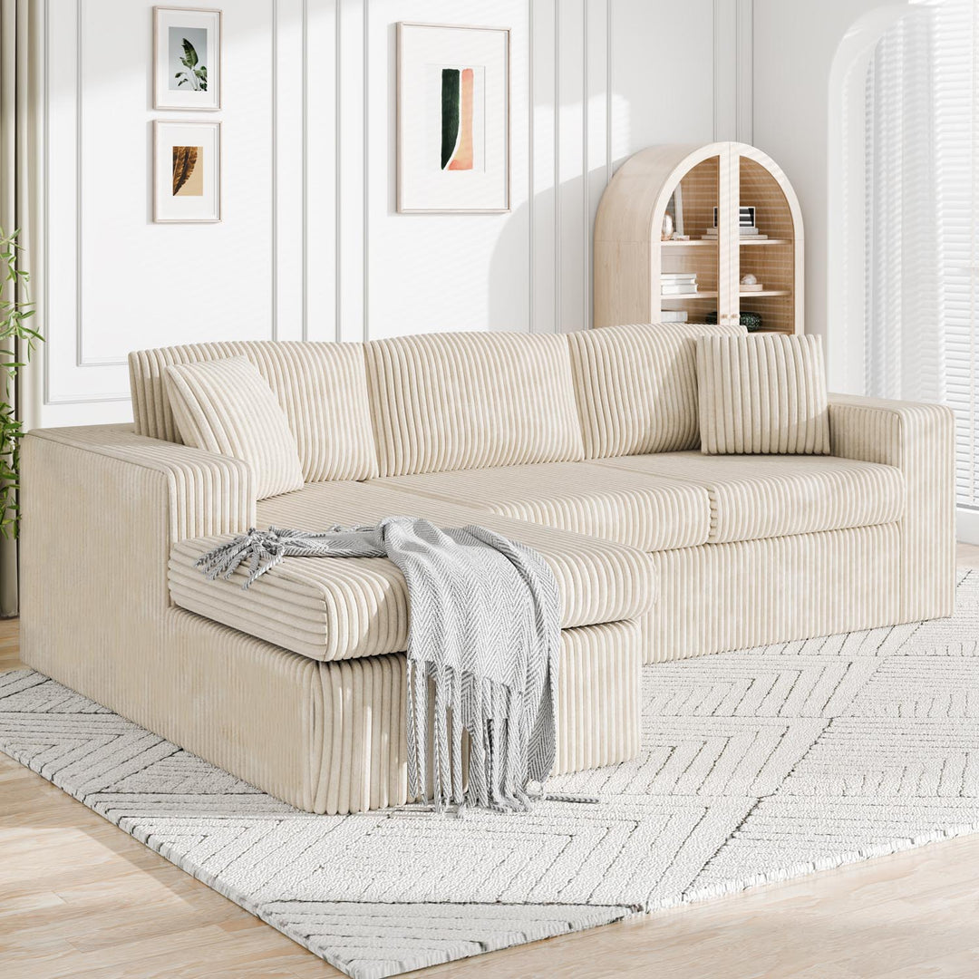 Walsunny  105" Modular Sectional Sofa, Boneless L Shaped Couch with Deep Seat, Cloud Foam Couch  Plush Cordurory Sofa