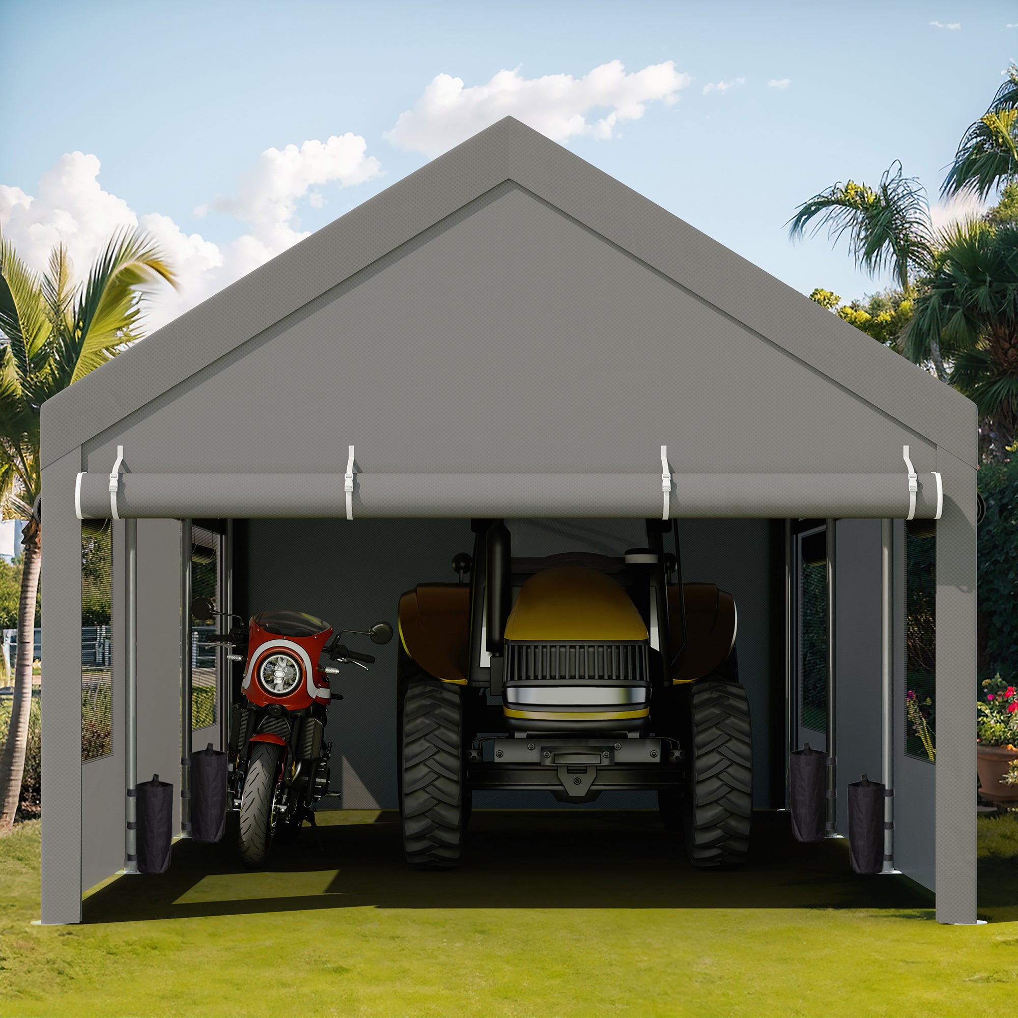 Walsunny Carport, 10x20 ft Heavy Duty Carport Canopy with Roll-up