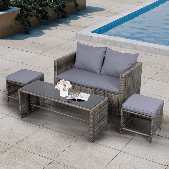 Walsunny 4 Piece Patio Furniture Set Outdoor Wicker Conversation Set Rattan Sectional Sofa with Cushions & Coffee Table