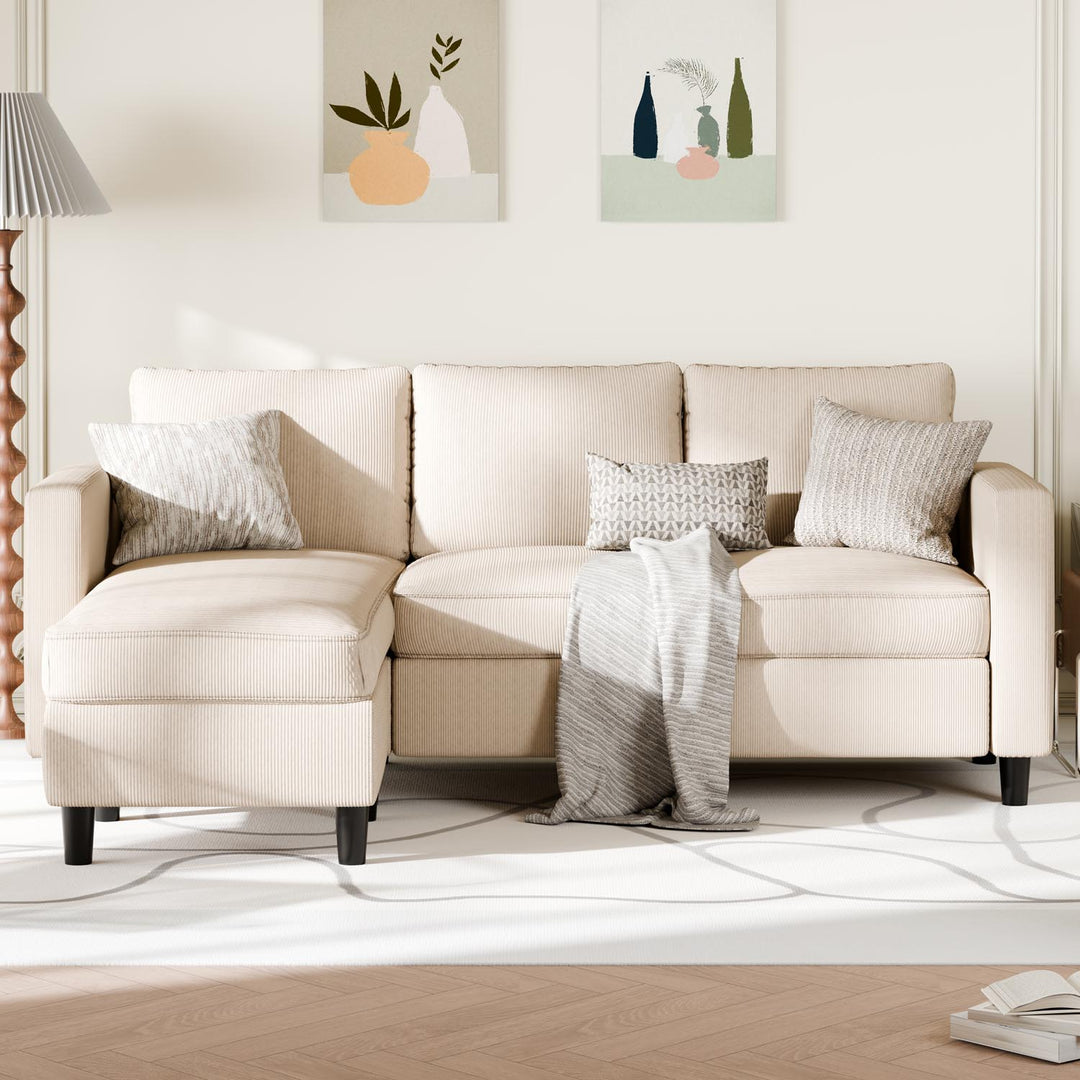 Walsunny 3-Seat L Shaped Sectional Sofa Couch with Modern Linen Fabric for Small Space