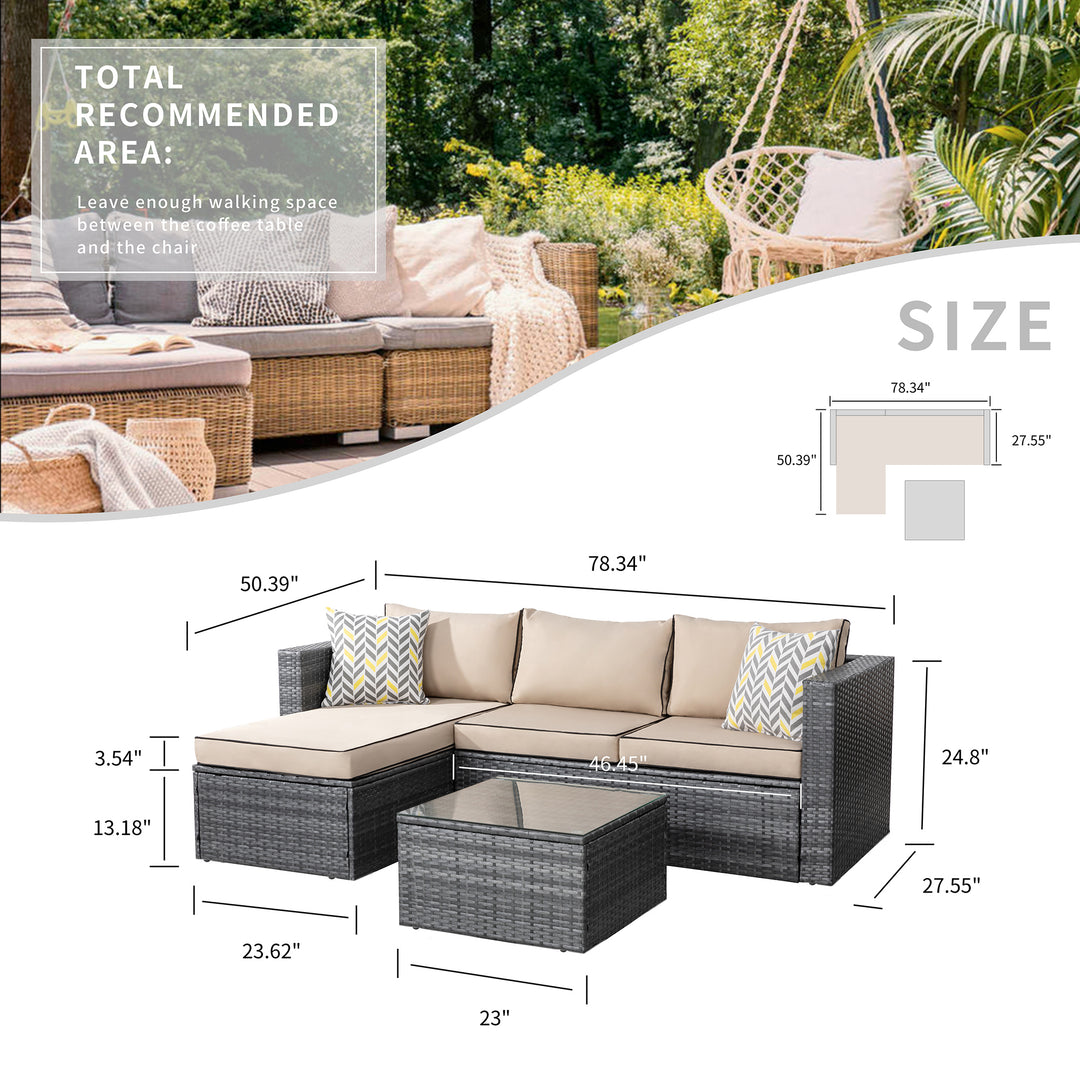 Walsunny Patio Furniture 3 Pieces Outdoor Sectional Sofa Set With Silver Wicker & Chaise