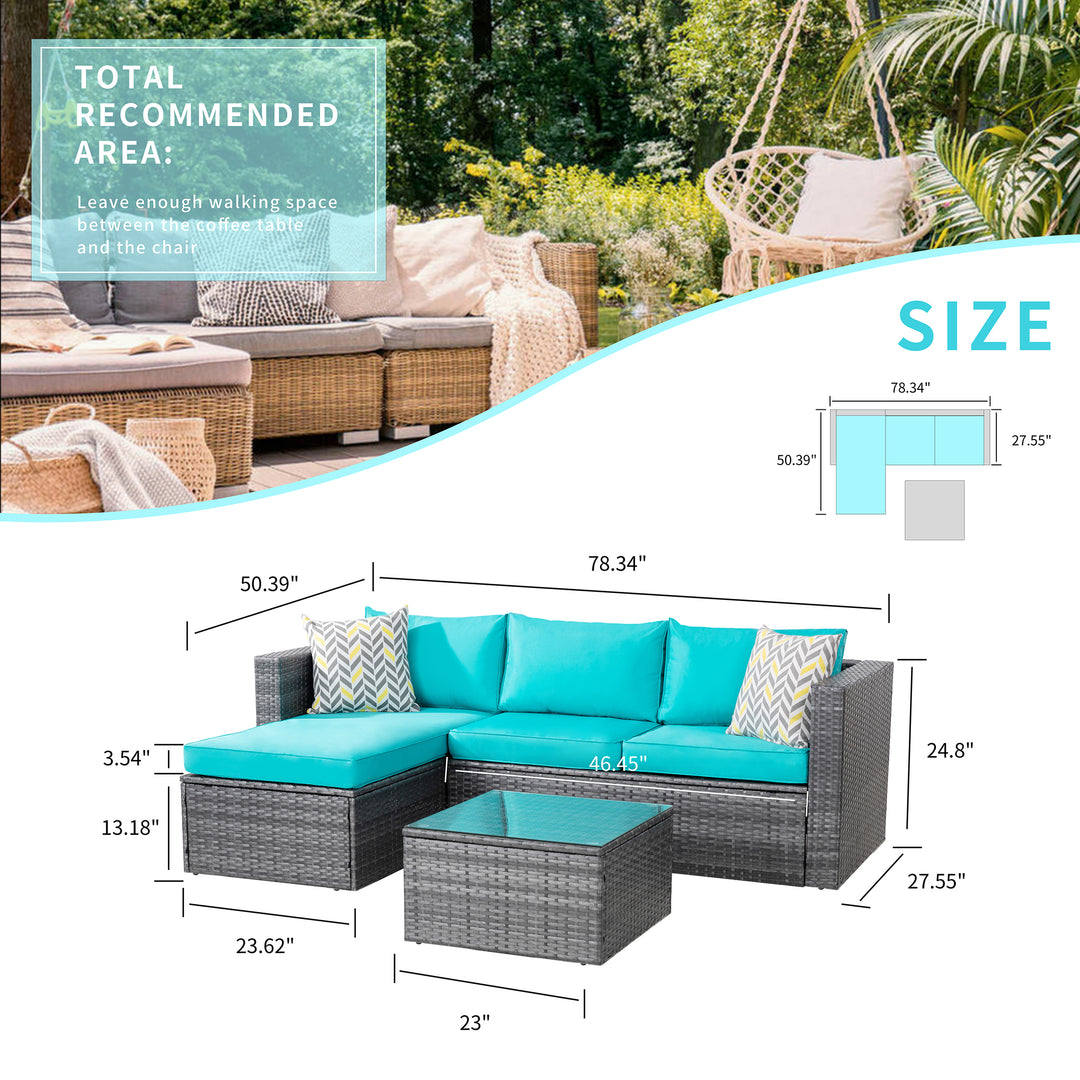 Walsunny Patio Furniture 3 Pieces Outdoor Sectional Sofa Set With Silver Wicker & Chaise